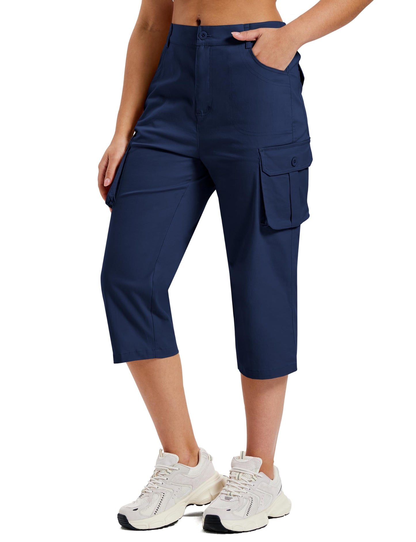 MoFiz Cargo Capris for Women Breathable Cotton Ladies Summer Pants Navy XL