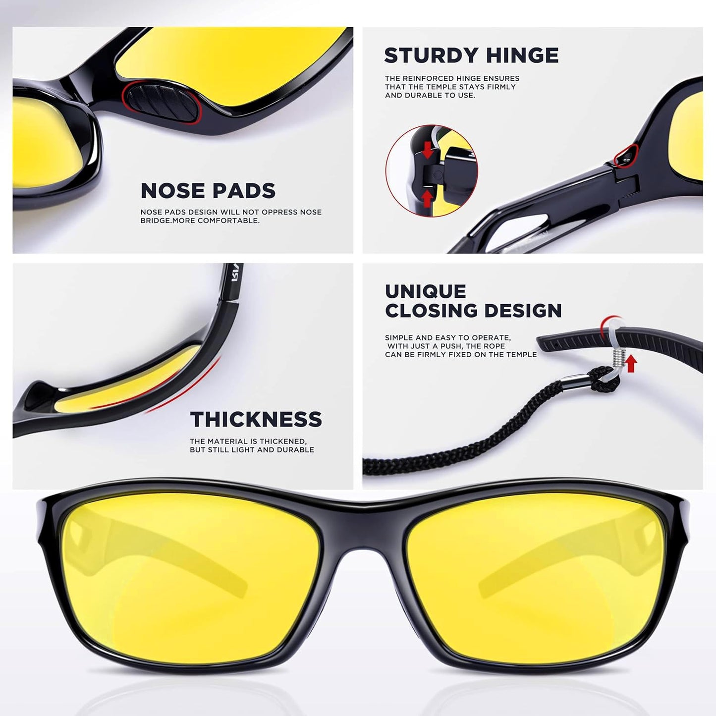 RIVBOS Night Vision Driving Glasses Anti Glare HD Yellow Tinted Sunglasses for Men Women RB831