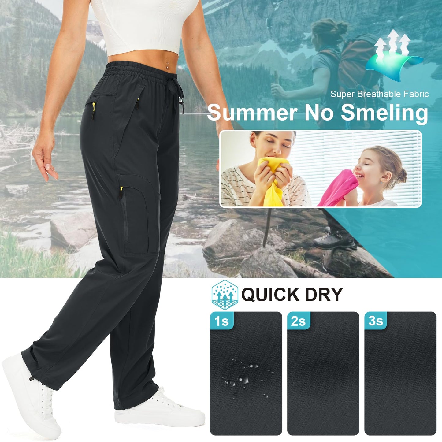 Womens Hiking Pants Quick Dry UPF 50 Lightweight Travel Golf Cargo Safari Pants Zipper Pockets,6608,Dark Grey,Tall XX-L