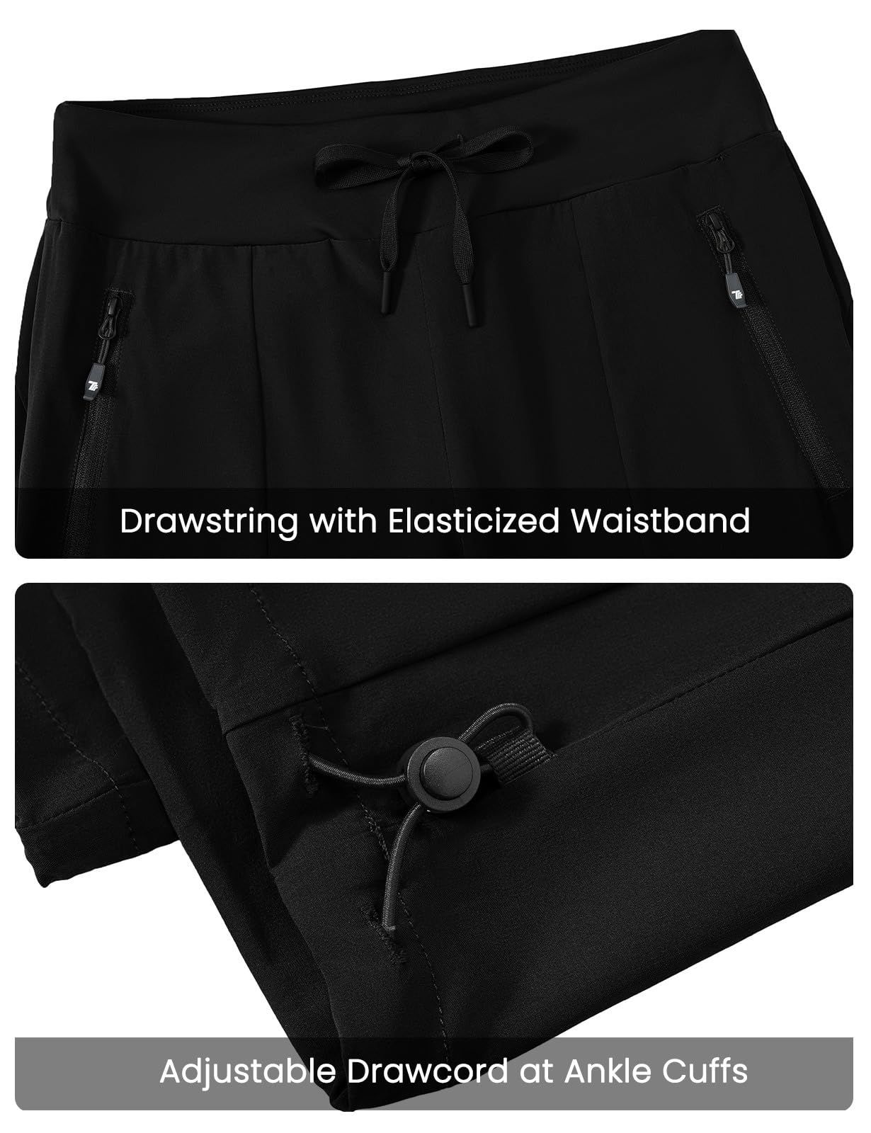 TBMPOY Women's Hiking Pants Lightweight Water Resistant Travel Casual Stretch Quick Dry Work Outdoor Zipper Pockets Black L