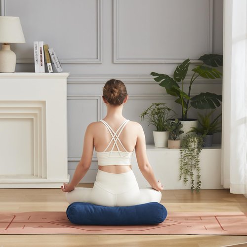 Yoga Bolster Pillow for Meditation, Stretching & Restorative Yoga- – Firm Support Cushion with Washable Cover & Carry Handle – Ideal for Yin, Floor Poses, Breathwork & Relaxation, Navy Blue
