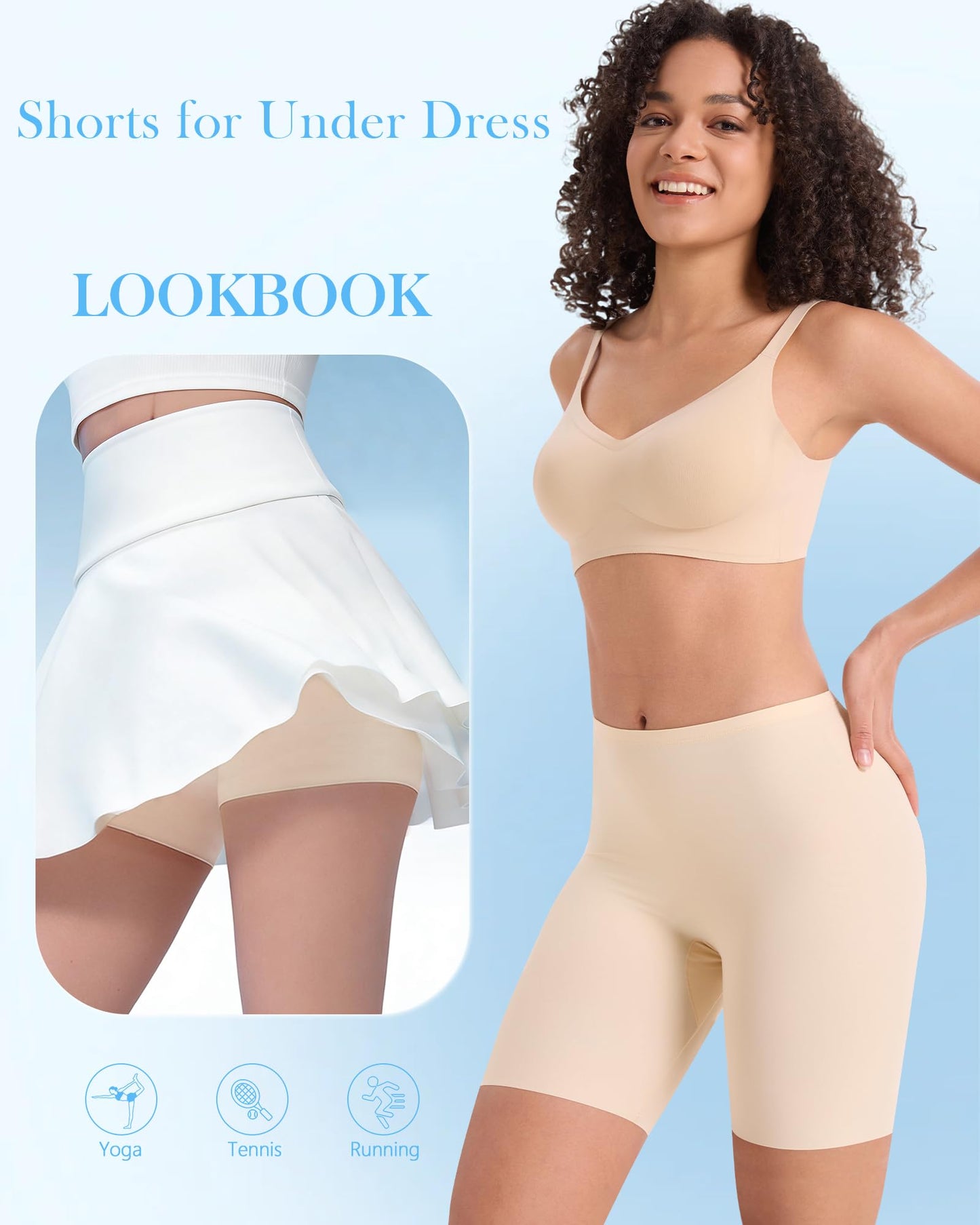 DailyCity Seamless Slip Shorts Under Dresses Anti Chafing Cooling, Nude, L