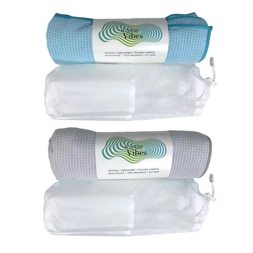 WonderVibes 2x1 Hot Yoga Towel Pack - 2 Yoga Mat Towel - Quality Yoga Towel with Mesh Bags - Yoga Towels for hot Yoga Non Slip - 2 Absorbent Pilates Mat Towels - Multi-use