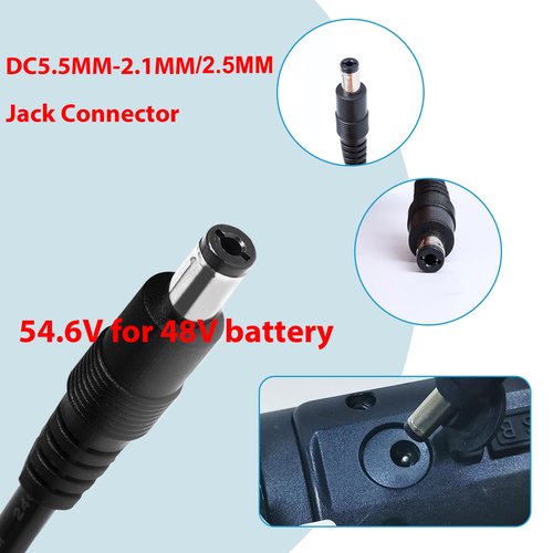 EVAPLUS 54.6V Electric Bike Power Adapter, Electric Scooter Charger for 48V Lithium Battery, 5.5mm DC Connector for 2.5mm/2.1mm