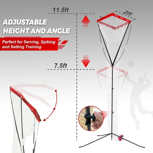 JOLORLY Volleyball Setter Trainer Net, Adjustable Height for Indoor and Outdoor Practice, Perfect for Serving, Spiking, and Setting Training Equipment (Red)