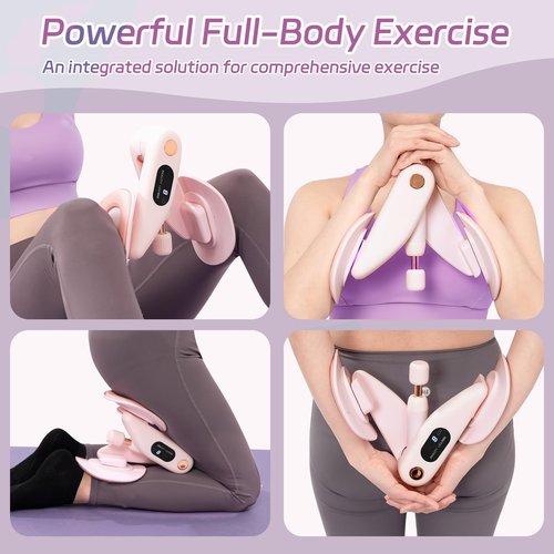 QIUTONG Thigh Master 2025 Upgraded, 10-78LB Thigh Master Thigh Exerciser, LED Inner Thigh Exerciser, 360° Pelvic Floor Exercise Devices, Hip Trainer Kegel Excerciser, 20LB Resistance Band, Light Pink