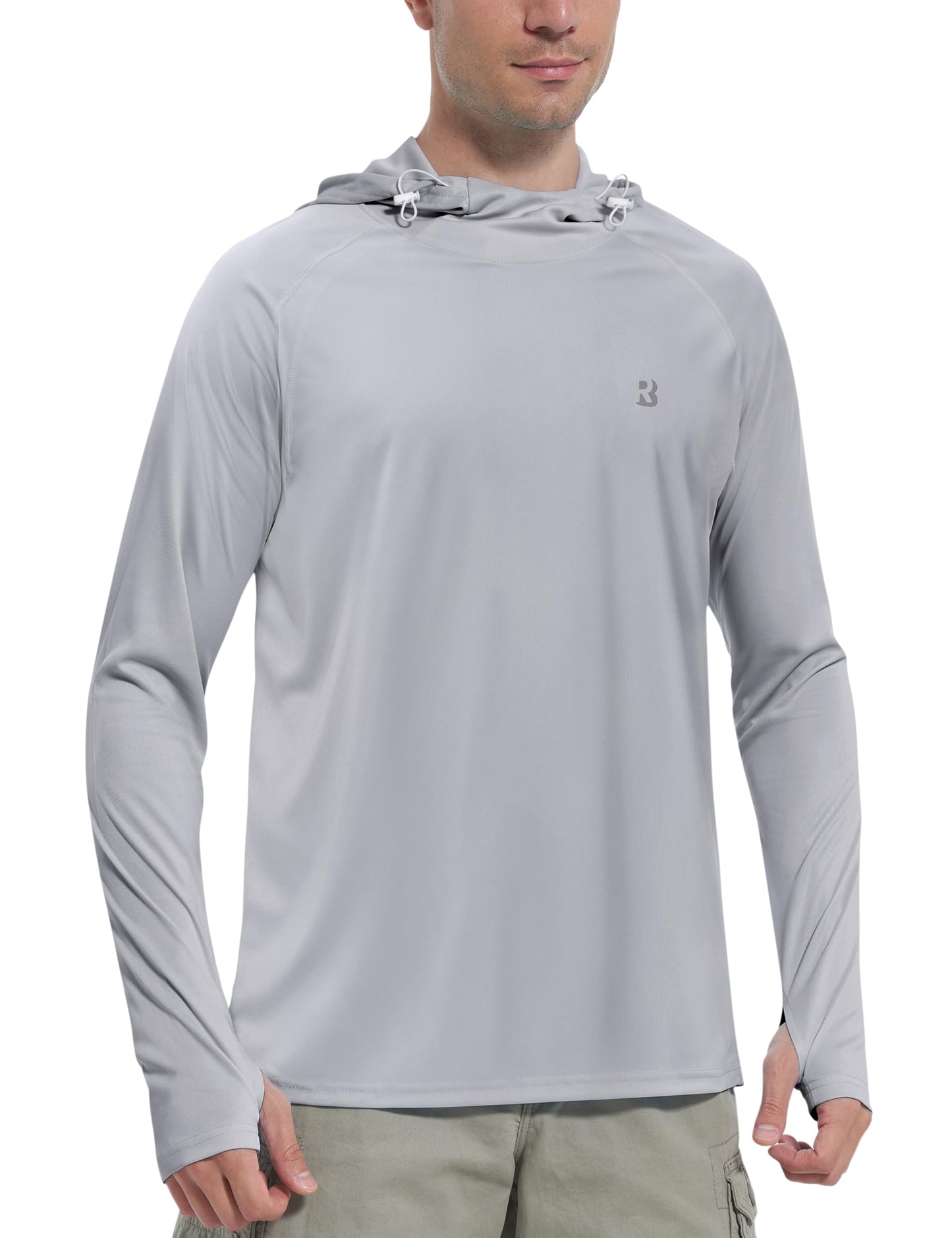Roadbox UPF 50+ Sun Protection Hoodie Shirt, Outdoor Fishing SPF UV Long Sleeve Shirts, Quick Dry Hiking Running Rash Guard Gray