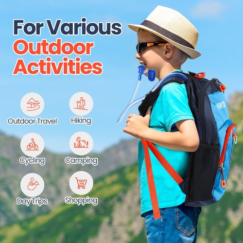 Shinylin Kids Hydration Backpack with 1.5L Water Bladder Hiking Backpack Lightweight for Boys or Girls Children Biking Climbing Running Cycling(Blue)