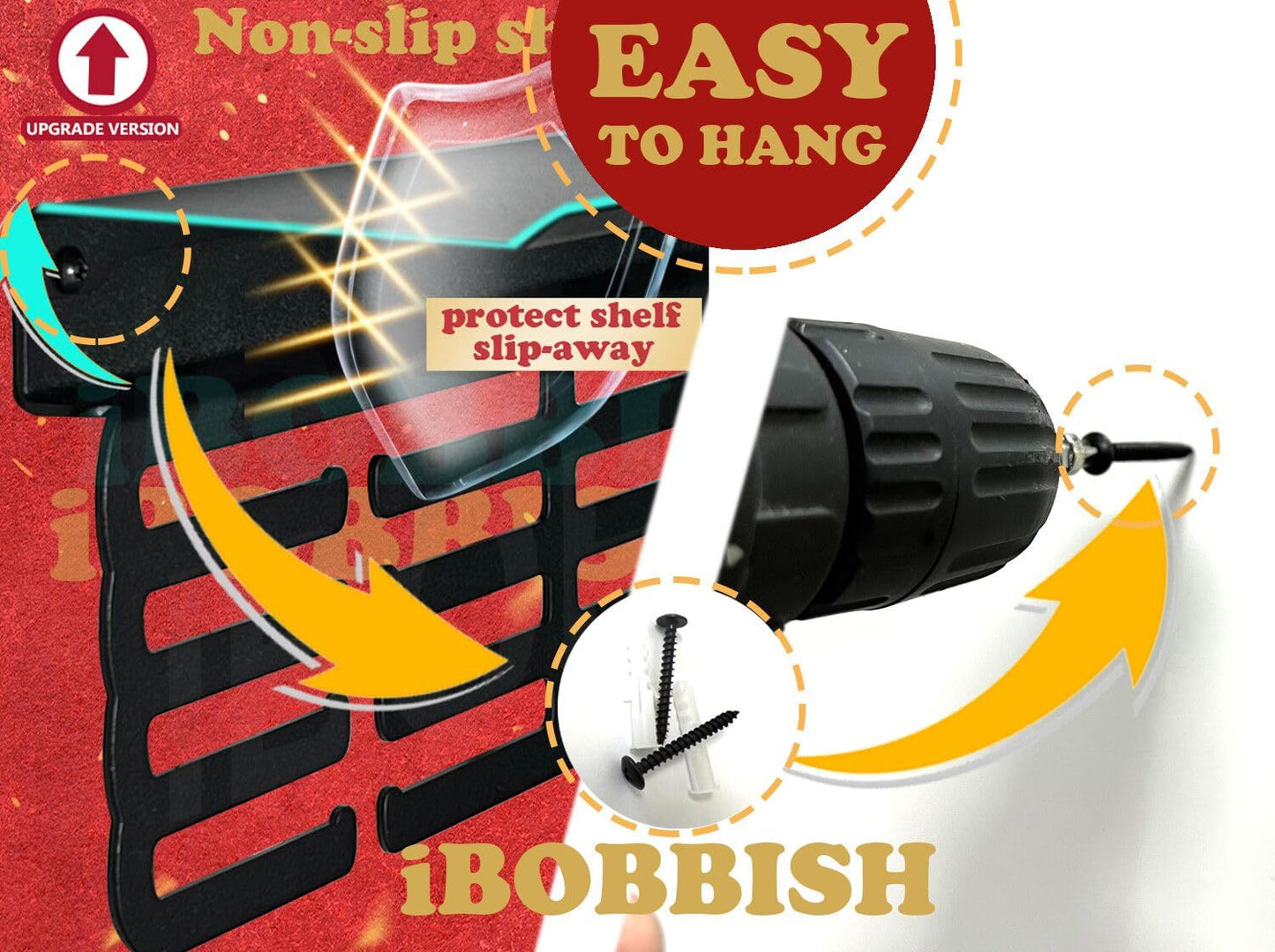 iBobbish Non-Slip Medal Hanger Display Trophy Shelf,Medal Hanger Display For Wall with 16inchL,Race Medal Display Upgraded Medal Holder Display For gymanstics,race,soccer,swim