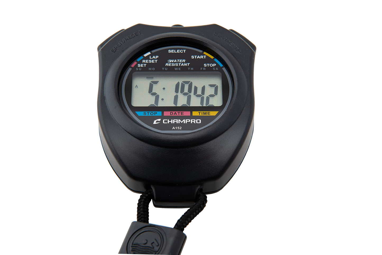 CHAMPRO Water Resistant Stop Watch, Black (A152)