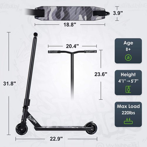 FREEDARE Complete Pro Scooter JB-1 Stunt Scooter for Kids 8 Years and Up, Teens, Adults, Trick Scooter for Beginners Black