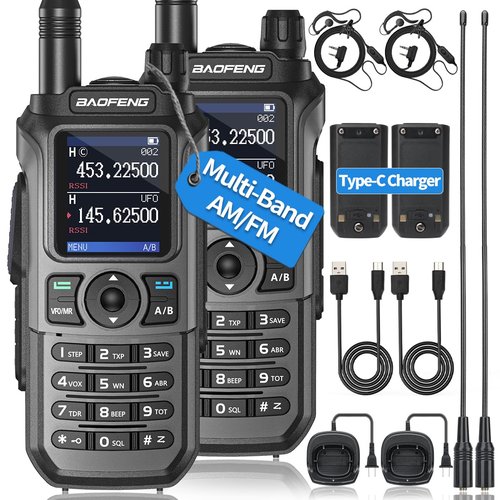 Ham Radio BaoFeng Radio Handheld Long Range for Adults UV-21R Two Way Radio USB Charger Rechargeable K5 Plus Walkie Talkies NOAA Weather Radio 999 Channels VOX with 771 Antenna (2 Pack)
