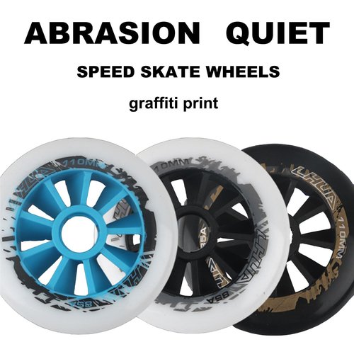 Speed Skate Wheels, 90mm/100mm/110mm Graffiti Print, 85A Hardness Roller Blade Wheel Replacement, Roller Blade Skating Wheels, Indoor/Outdoor, 6-Pack (Black, 110MM)
