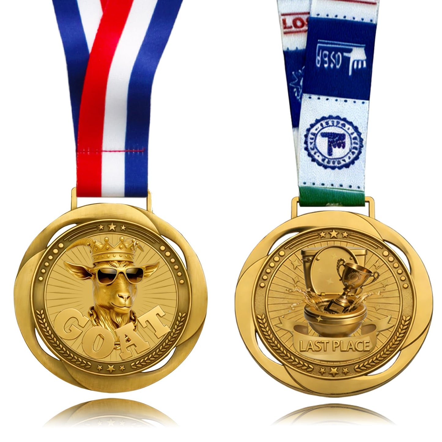 YUJUE Goat Medal + Toilet Seat Last Place Medal – 3.34 Inch Funny Champion & Loser Awards for Sports, Fantasy Football, Parties, Games & Office Competitions