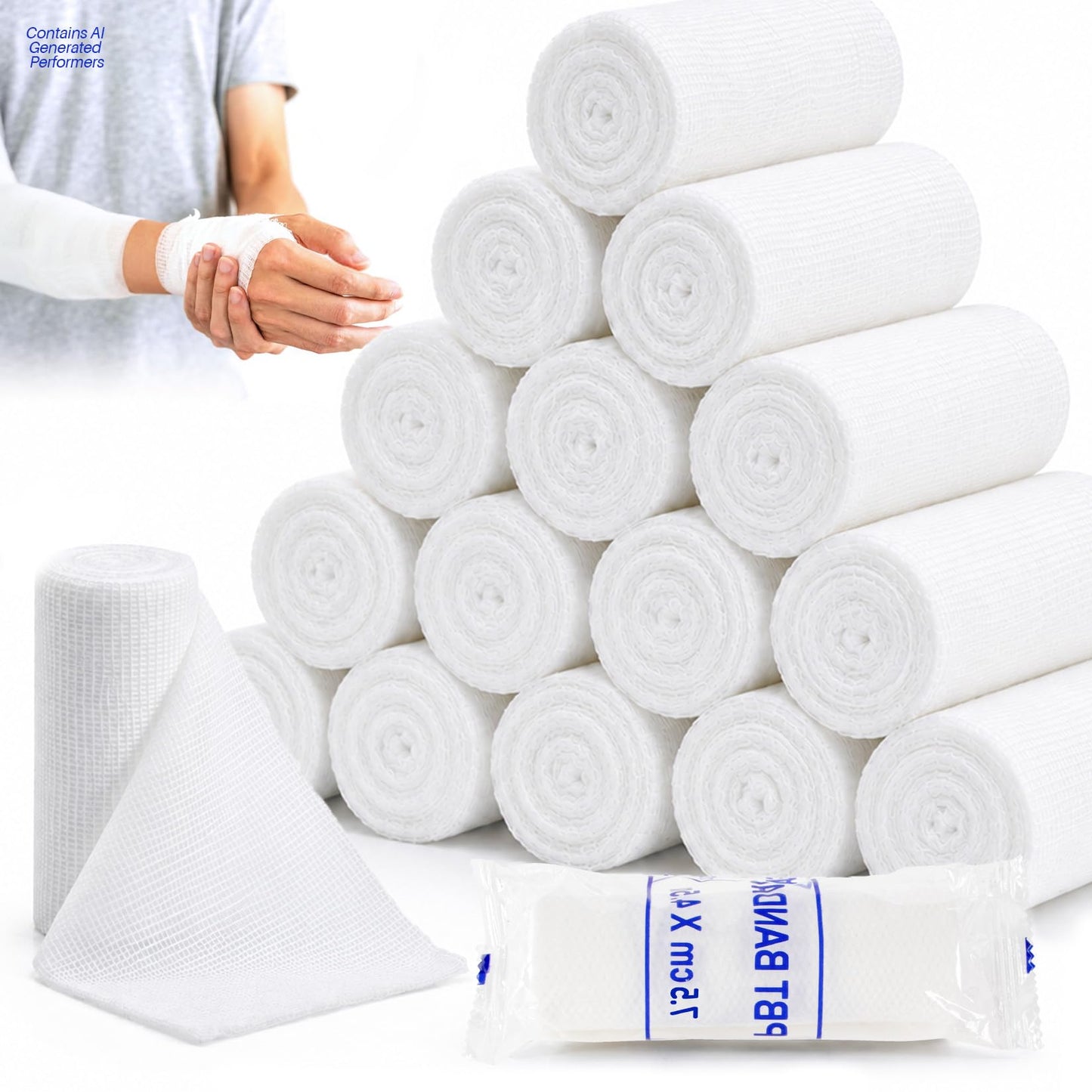 MAQIHAN 15PACK Gauze Rolls Bandages - 3 in x 4.9 Yards Individually Wrapped Rolled Gauze, Halloween Mummy Wraps, Breathable First Aid Supplies, Lightweight Wound Care Kit, Bandage Wrap