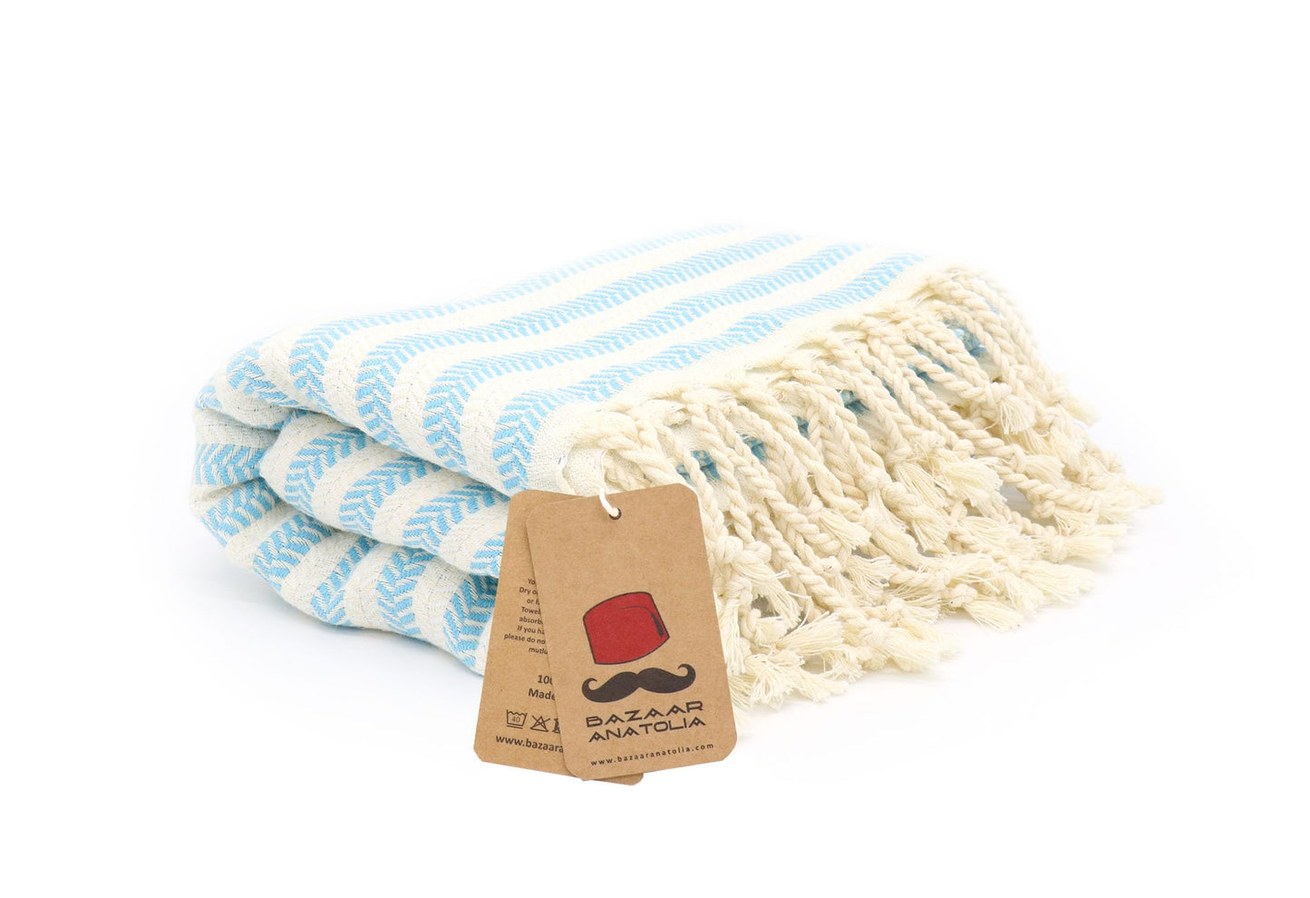 Bazaar Anatolia Turkish Beach Towel, 100% Cotton, 71x39 in, Arpa Turquoise