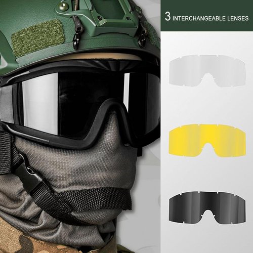 SPOSUNE Airsoft Goggles Anti Fog Army Tactical Goggles with 3 Interchangeable Lens UV400 Protection Over Glasses Airsoft Eye Protection Desert Goggles