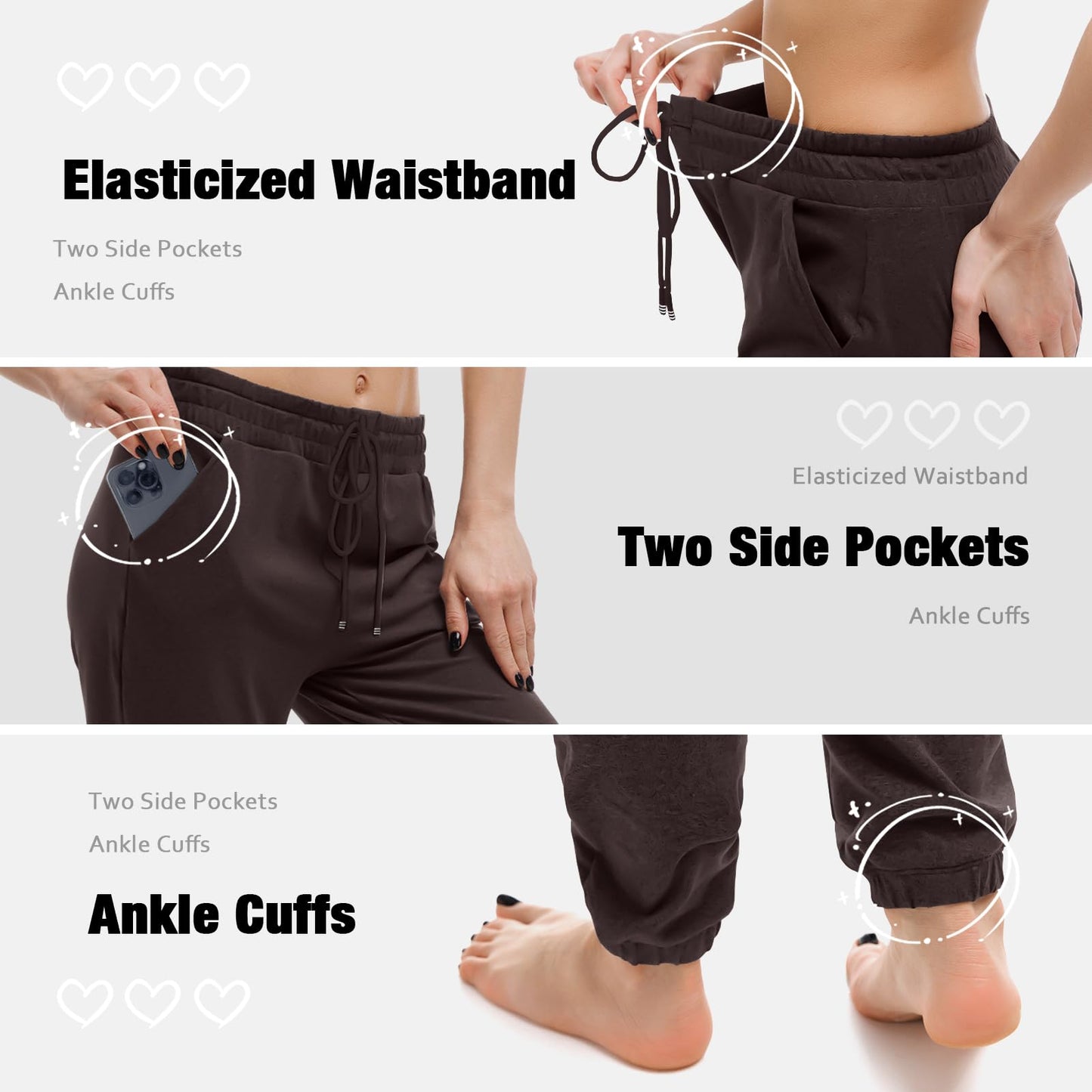 Walifrey Womens Joggers with Pockets, Drawstring Sweatpants Women for Lounging Jogging Gym and Workout DeepBrown,1 Pack DeepBrown M