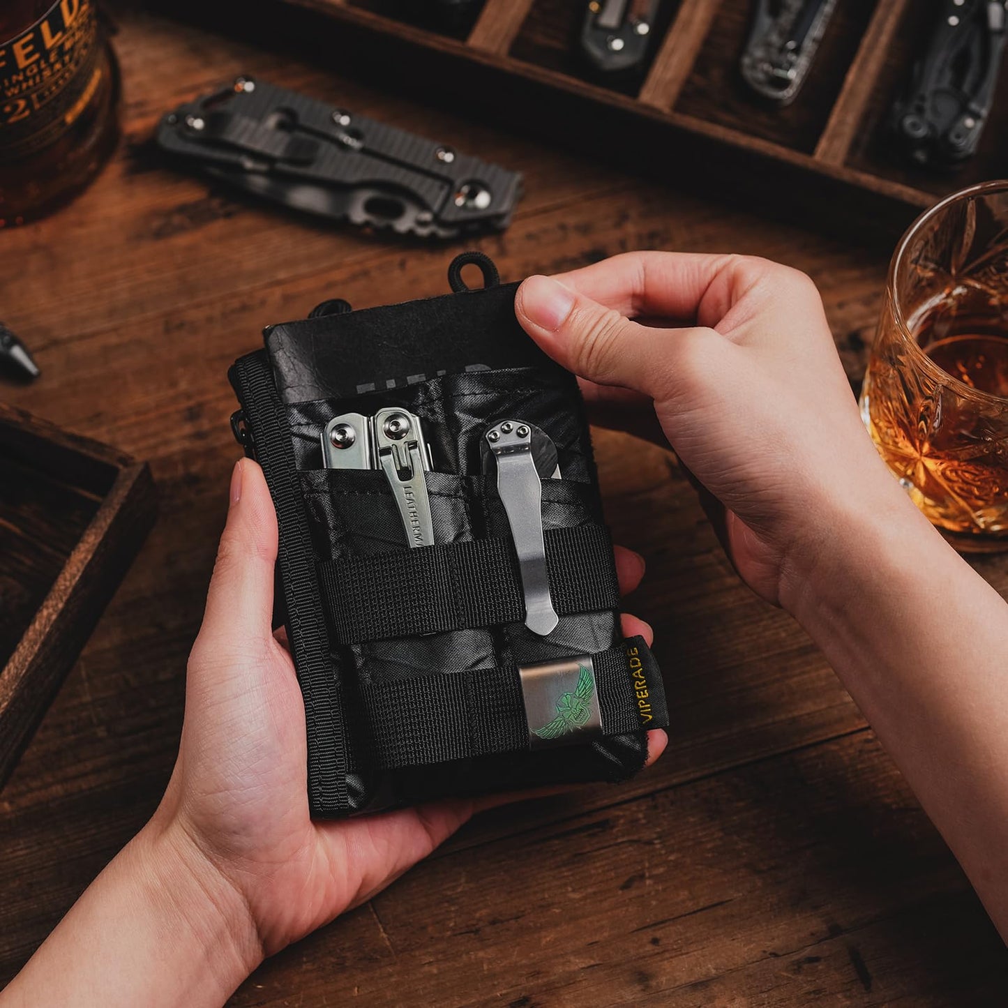 VIPERADE VE18 EDC Pouch, Pocket Organize for Men, EDC Pocket Organizer, 3 Slots with 2 Zipper Pockets, Multitool Pouch