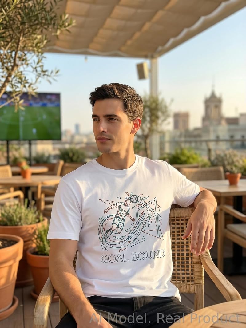 BINOCHE Men’s Soccer Graphic T-Shirt, 100% Cotton – White Sft002+Medium