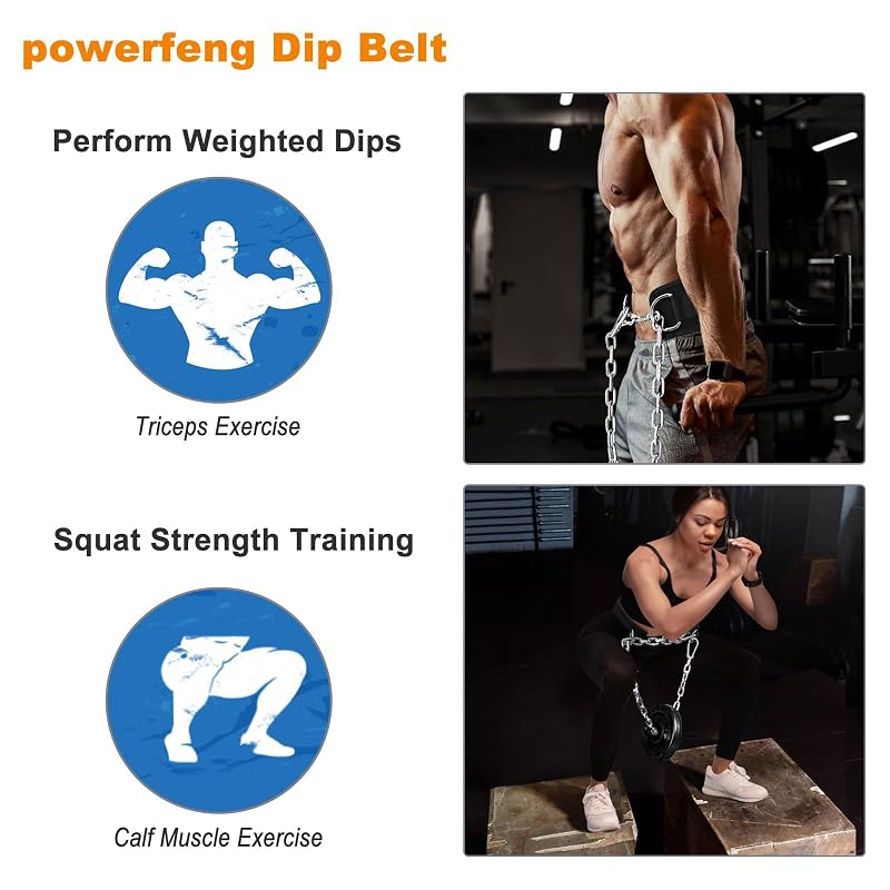 Weighted Dip Belt with Heavy-Duty Chain for Dips, Pull-Ups & Squats