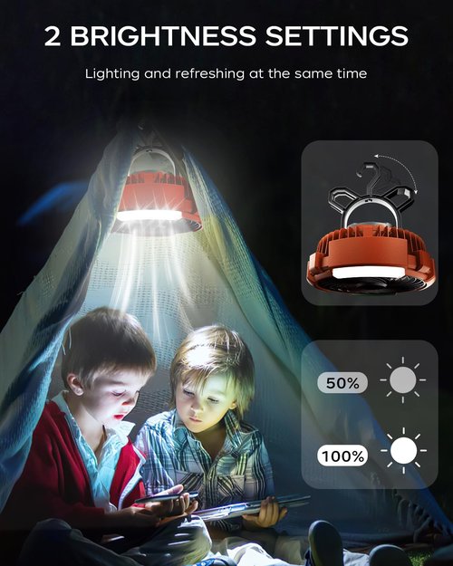 ASNUG Camping Fan with LED Lantern, 6000mAh Battery Operated Rechargeable Fan, 3 Speeds,180° Rotation, Portable Desk Fan with Hanging Hook, Tent Fan for Travel Camping Outdoor Fishing