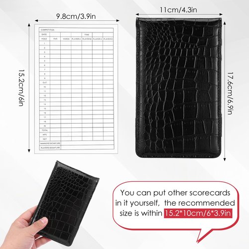 TIESOME Premium PU Leather Golf Scorecard Holder, Yardage Book Cover Score Card Holder with Built-in Pencil Loop, Black 6.9x4.3IN