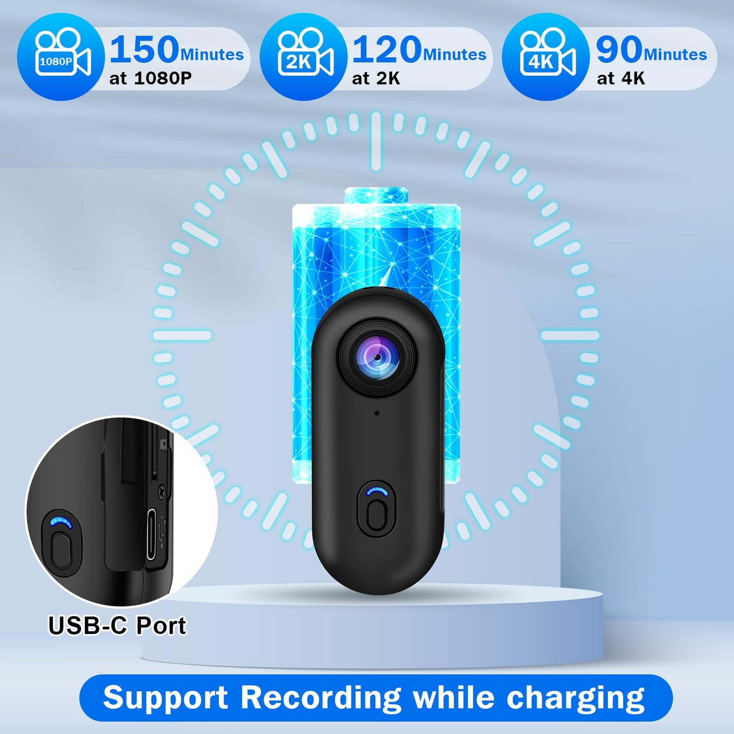 i3 4K Thumb Action Camera,Tiny Size, Mount Anywhere,Small Body Camera with Spring Clip,Portable Vlogging,Hands-Free POV Recording,Helmet Cam for Cycling,Motorcycle (with 128G-Card, Black)