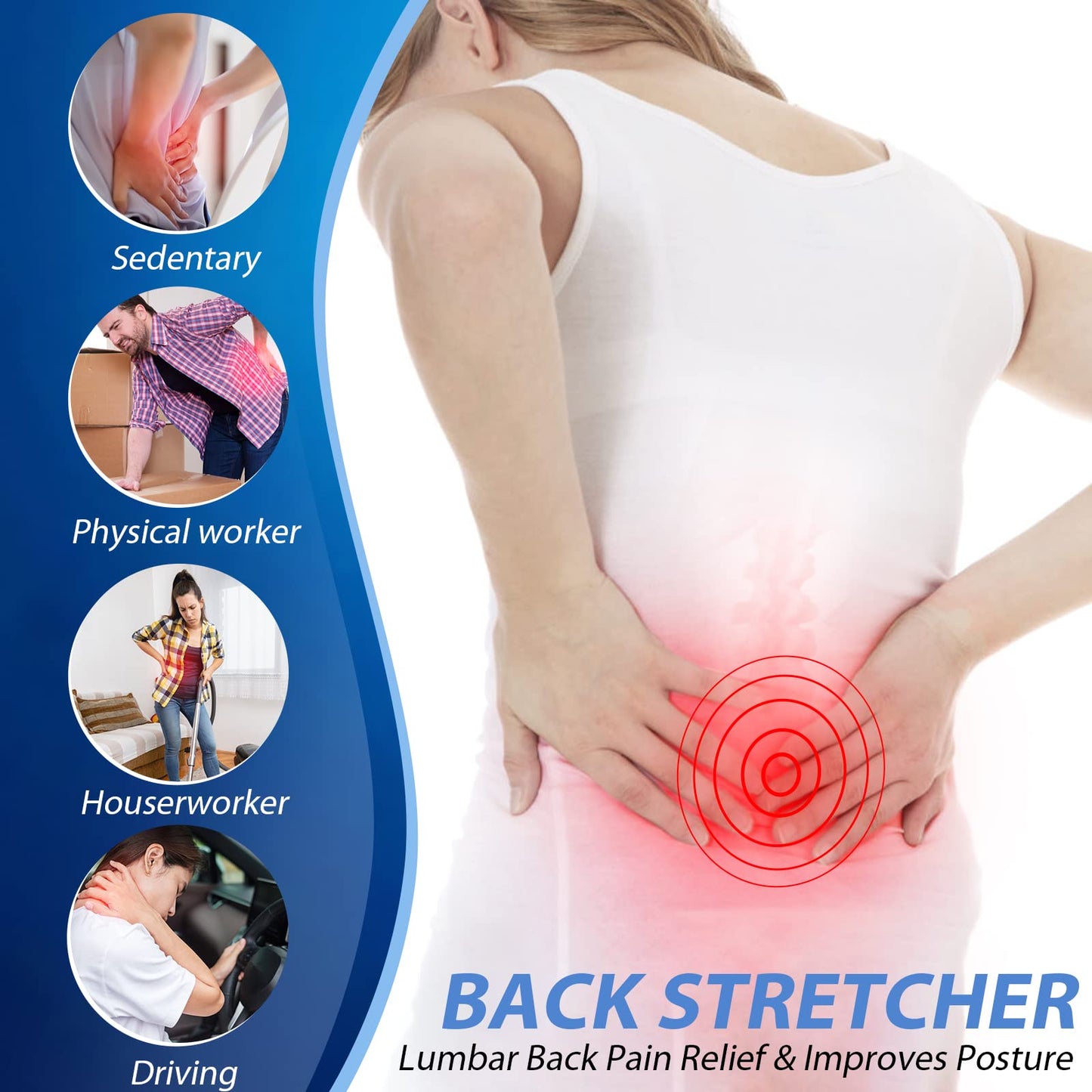 MINOLL Back Stretcher for Lower Back Pain Relief, Multiple Level Adjustable Arch Lumbar Back Cracker Board, Back Cracking Device, Back Massager for Scoliosis, Spine Decompression Support