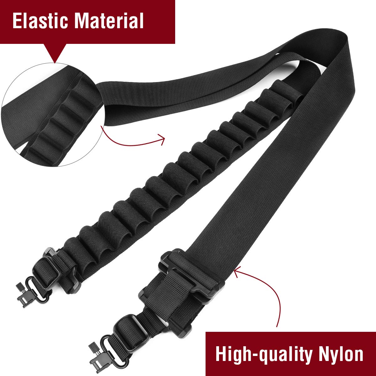 CVLIFE Shotgun Sling with Shell Holder, Holds 15 Shells for 12 Gauge, Adjustable Two Point Sling with Swivels for Outdoors