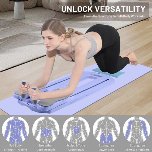 Pilates Board, 2025 Pilates Reformer Set, 5 in 1 Multifunctional Abdominal Board, Portable Ab Core Trainer, Foldable Pilates Reformer Board for Home, Blue