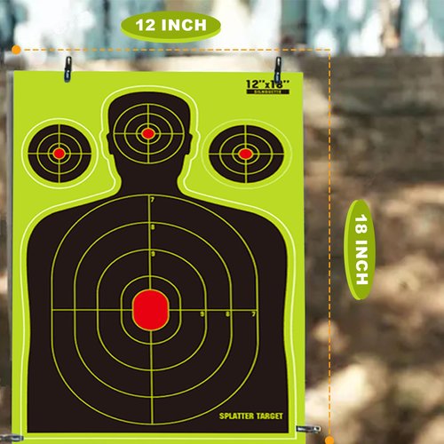 High-Visibility Splatter Shooting Targets Self-Adhesive Silhouette Design with Bright Fluorescent Impact Marks for BB Guns Airsoft Rifles & Pistols Indoor/Outdoor Range Use - (10Pack 12x18 Inch)