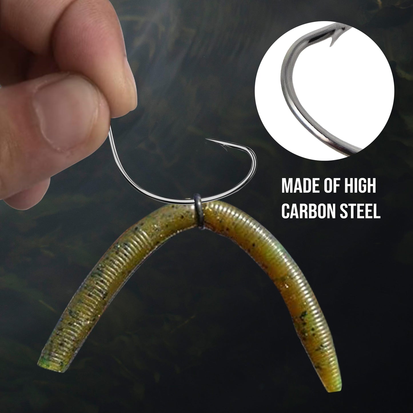 Reaction Tackle Wide Gap Wacky Hooks, Weedless Worm Hooks for Bass, High Carbon Steel Hooks for Stick Worm Soft Plastics, Neko Rig and Finesse Fishing - Size 1/0 Weedless Wire Guard (25-Pack)
