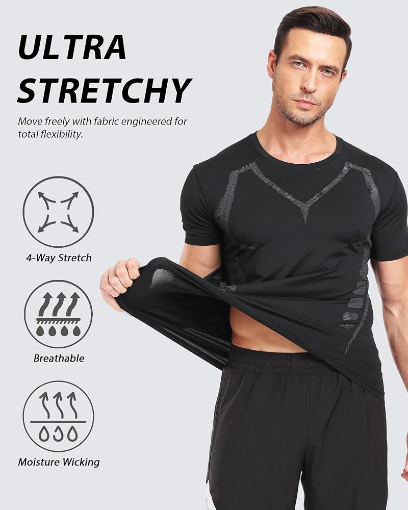 Teepire Quick-Dry Workout Shirts for Men 3Pack - Black, White, Grey, Large