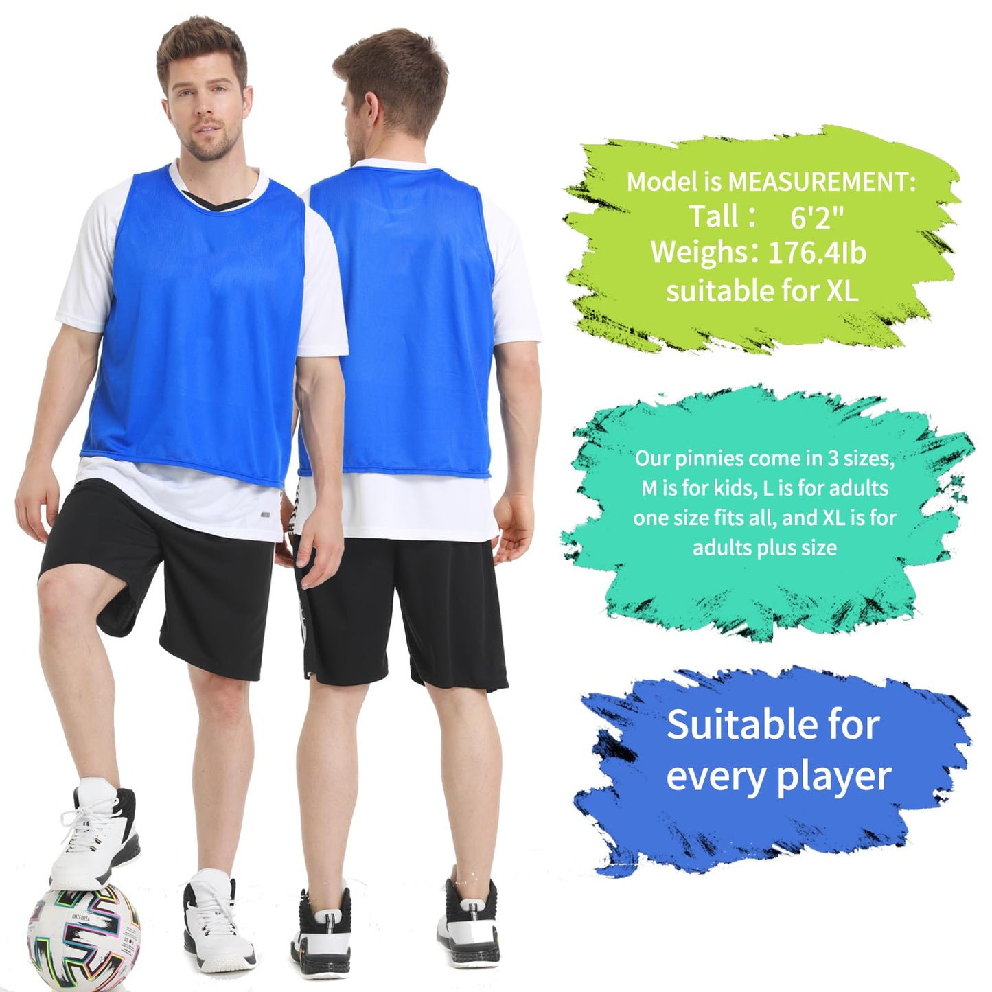 PULUOMASI 12/24/48PCS Pinnies Youth Team Pennies for Sports Kids and Scrimmage Vests for Soccer Basketball Jersey Practice