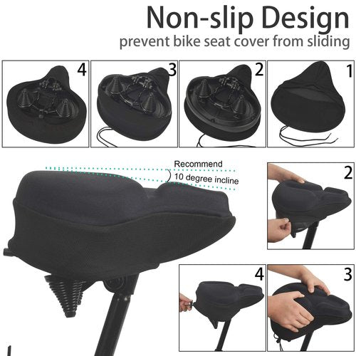 DAWAY C6 Large Comfortable Exercise Bike Seat Cover - Wide Soft Foam & Gel Padded Bicycle Saddle Cushion for Women Men Seniors, Fits for Peloton, Stationary, Cruiser Bikes, Indoor Outdoor Cycling