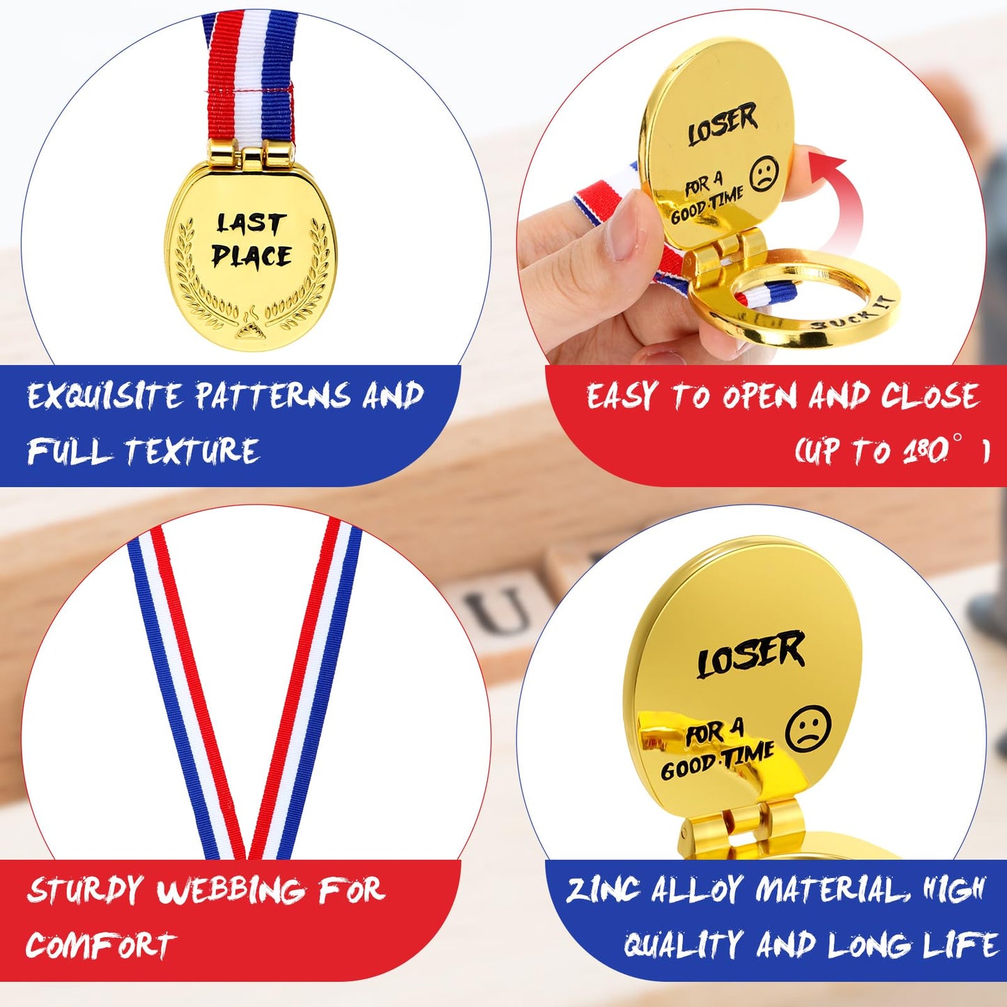 Misdary 3 Pcs Last Place Medal, 1.8 Inch Toilet Seat Flip Cover Design Loser Award Medal with Webbing Ribbon, Novelty Last Place Trophy for Game Competition Party Supplies