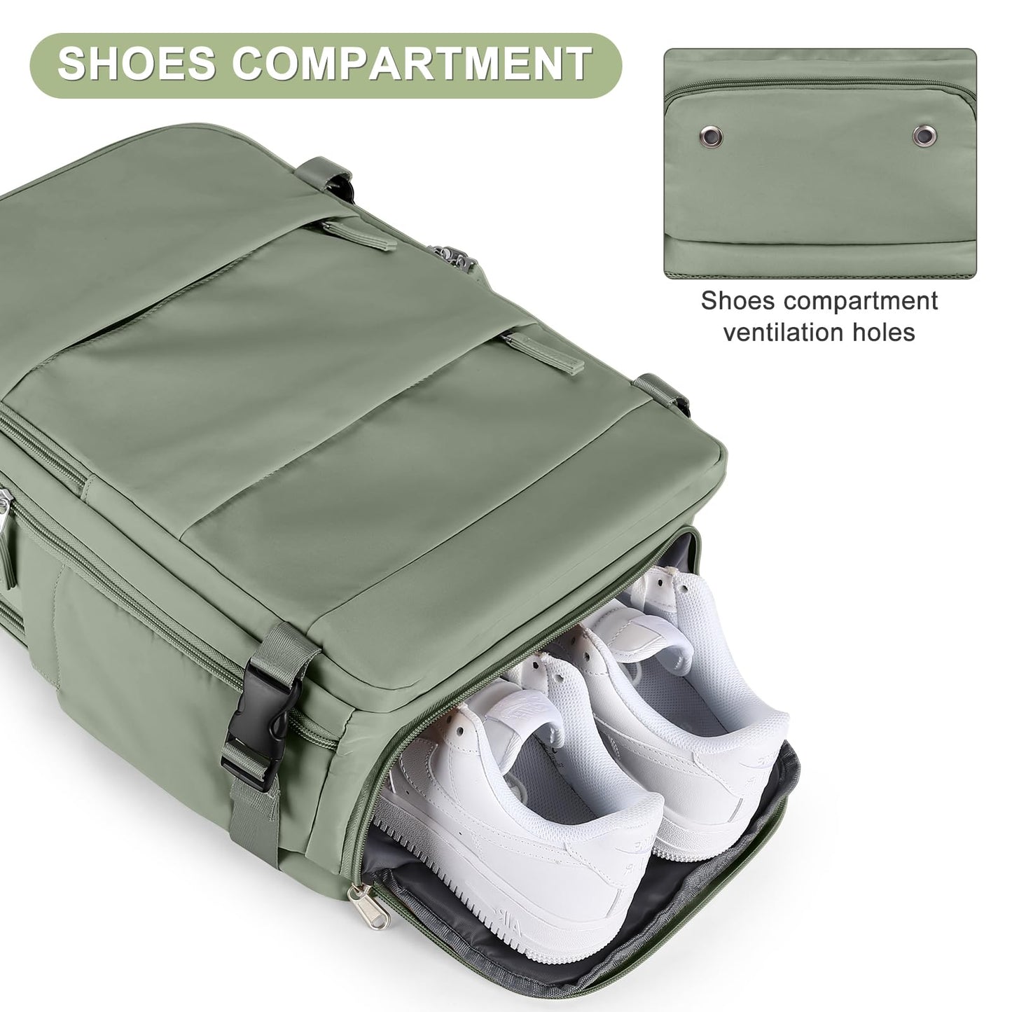 coofay Travel Backpack For Women Men Airline Approved Carry On Backpack Flight Approved Waterproof Sports Luggage Backpack Casual Daypack Small Hiking Backpack Grey Green