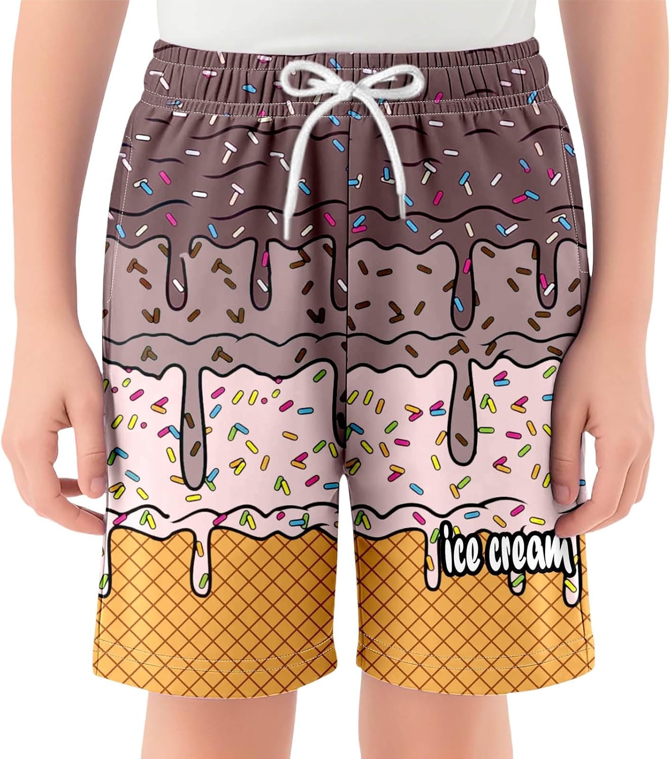 Ice Cream Boy Baseball Shorts Waffle Or Cone Preppy Shorts,Kids Youth Ice Cream Drip Track Short Pants