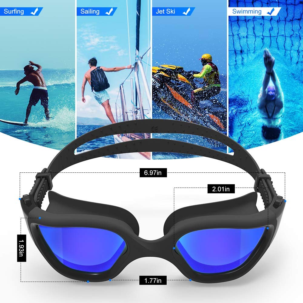ZIONOR Swim Goggles, G1 Polarized Swimming Goggles UV Protection Leakproof Anti-fog Adjustable Strap for Adult Men Women (Polarized Mirror Blue Lens)