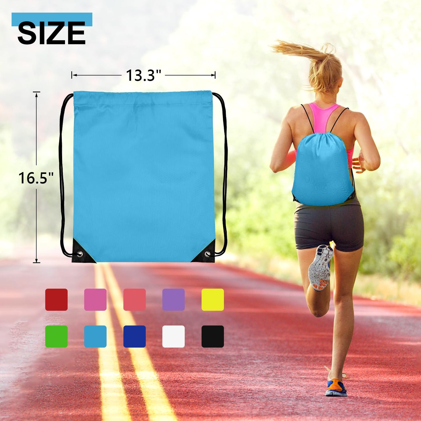 Grneric 10Pcs Drawstring Backpack Bulk Cinch Bag, Drawstring Bags Polyester for Gym Sports Beach Party Trip (Sky Blue)