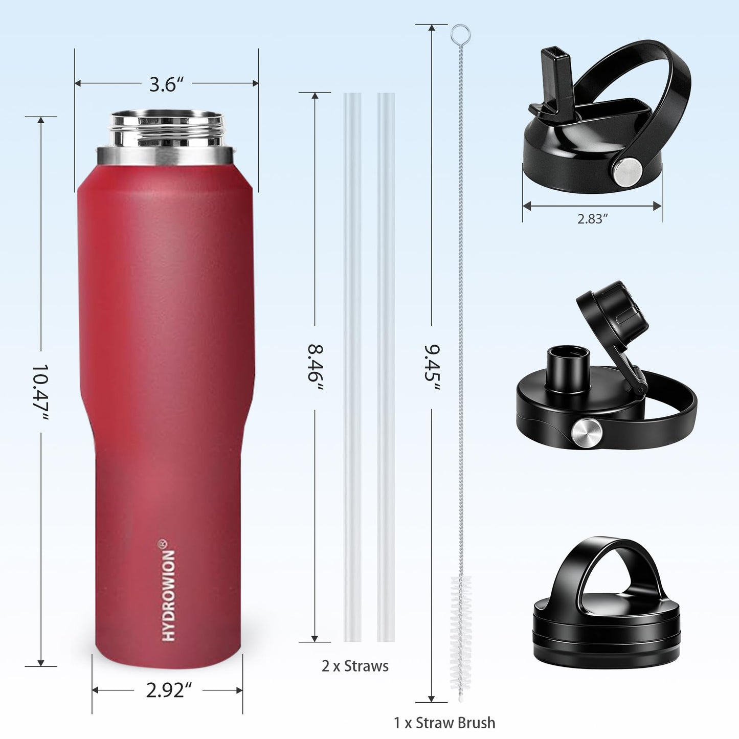 HYDROWION Water Bottle Stainless Steel,Vacuum Insulated Leak Proof Tumbler 32oz with Straw Lid, Spout Lid and Flex Cap(Cold for 48 Hrs, Hot for 24 Hrs), Fit in Any Car Cup Holder, Red