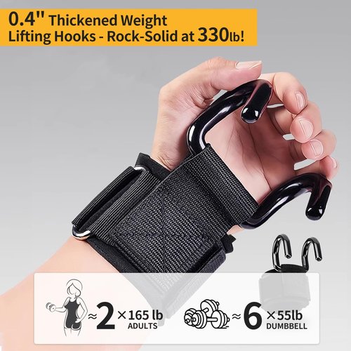 GPANDAG Weight Lifting Hooks for Men and Women(Pair), 330 LB Heavy Duty Gym Lifting Wrist Strap Hook for Deadlifts, Pull-Ups, Strength Training, 0.4inch Grip Weightlifting Hooks for Teen