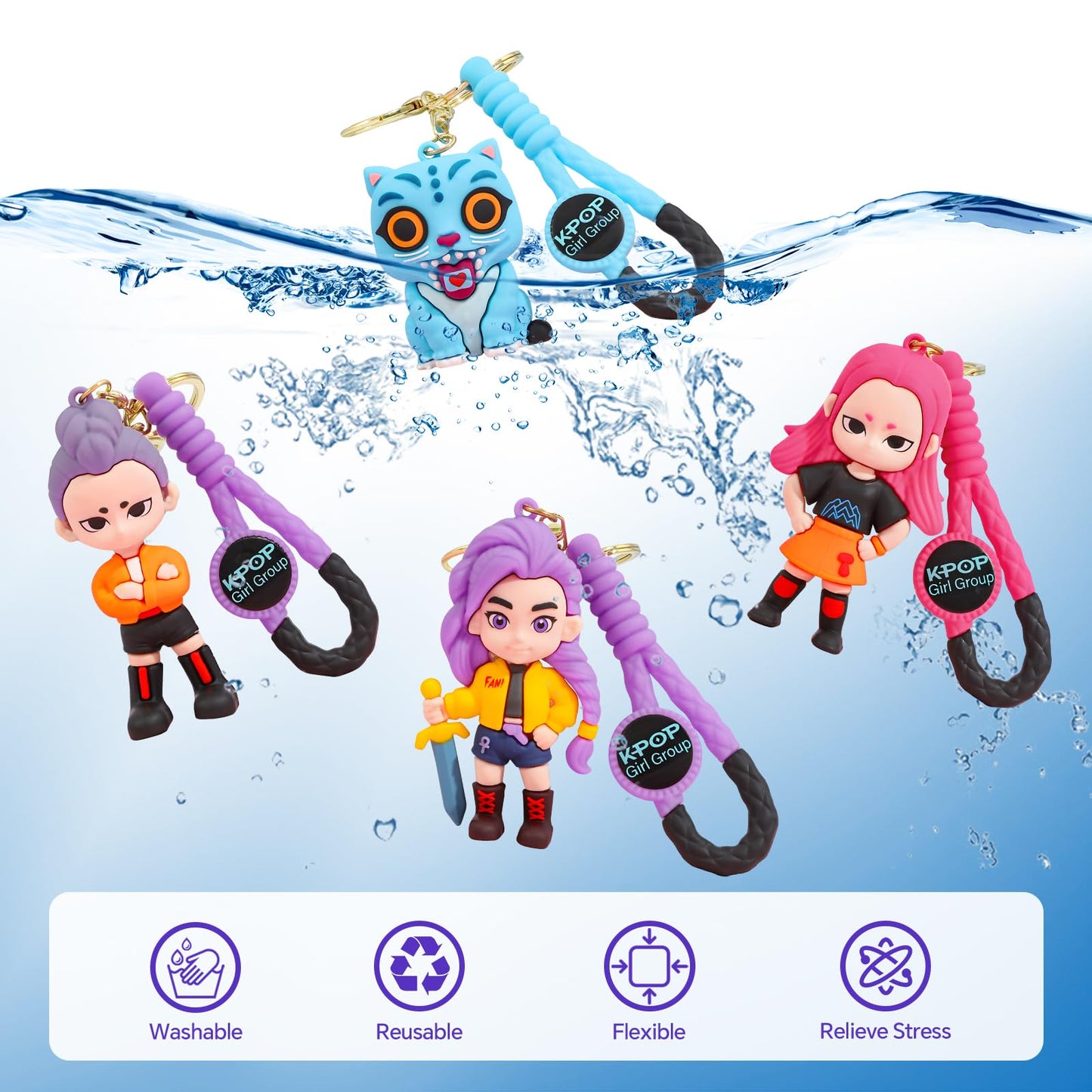 Bellicremas Demon Hunters Keychain Set of 4, Cute Doll Figurine Collectible - Official Demon Hunters Merch for Fans, Bag Charm & Toys Gift
