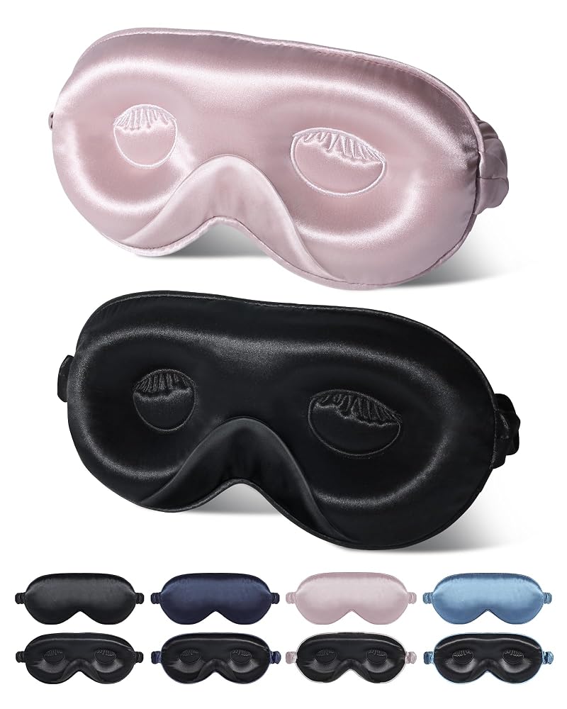 22 Momme Silk Sleep Mask 2-Pack, 3D Contoured Eye Masks for Women & Men - Black & Pink