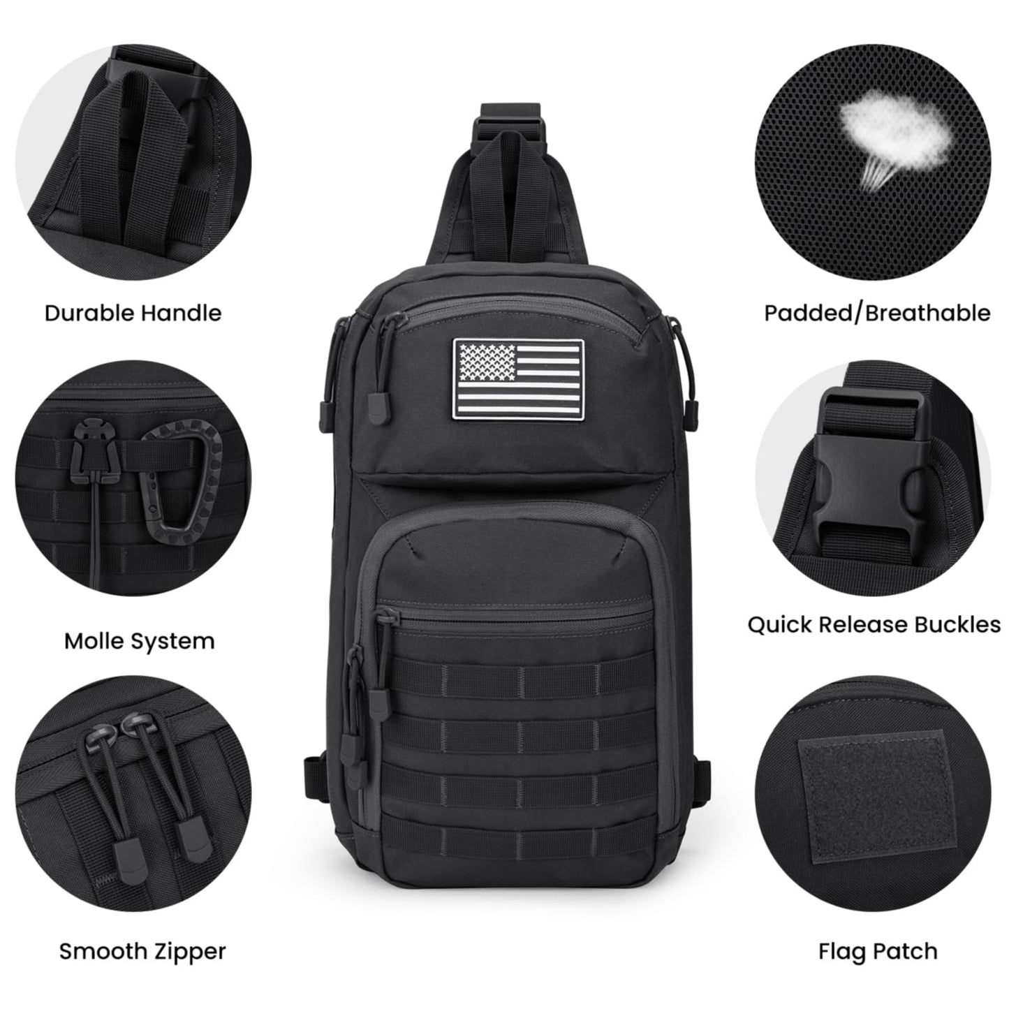 G4Free 10L Tactical EDC Sling Bag Backpack Military Molle Chest Shoulder Assault Pack for Concealed Carry(Black)