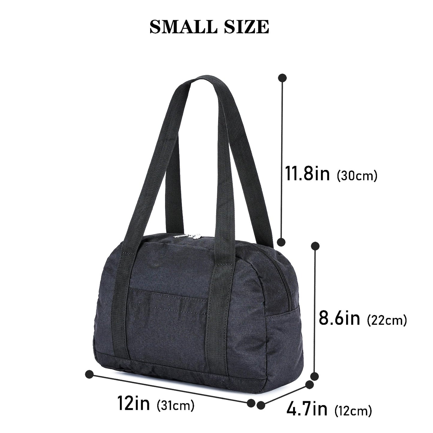 Mini Gym Bag for Women Girls, 12 inch Small Gym Tote Bag, Lightweight Carry On Small Duffle Bag for Travel Sports (Black)