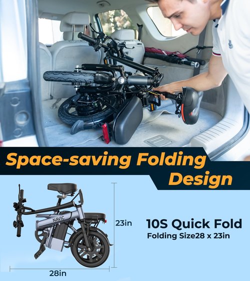 NAVIC Electric Bike for Adults, 750W Peak Folding Ebike, 14" Adults Electric Bicycles with 499.2Wh Removable Battery, 22Mph Max Speed, 40Miles Range, Multi-Shock Absorption, Commuting Mini EBikes