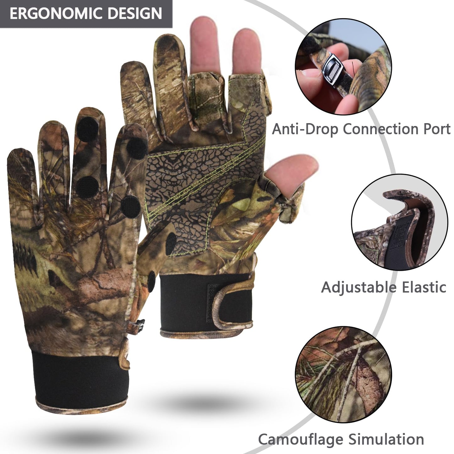 Favuit Camouflage Hunting Gloves, Lightweight Anti-Slip Full Finger Fingerless Touchscreen Camo Gloves Outdoor Tactical Hunting Gear Archery Accessories for Turkey Fishing Airsoft