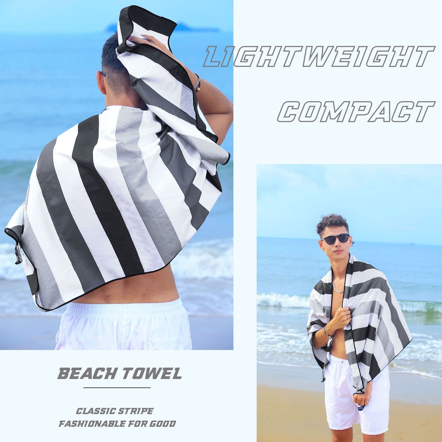 Exclusivo Mezcla Microfiber Quick Dry Beach Towel, Oversized Lightweight Sandfree Pool Towel for Swimming Camping Travel with Bag (Black, 35x70 Inches)